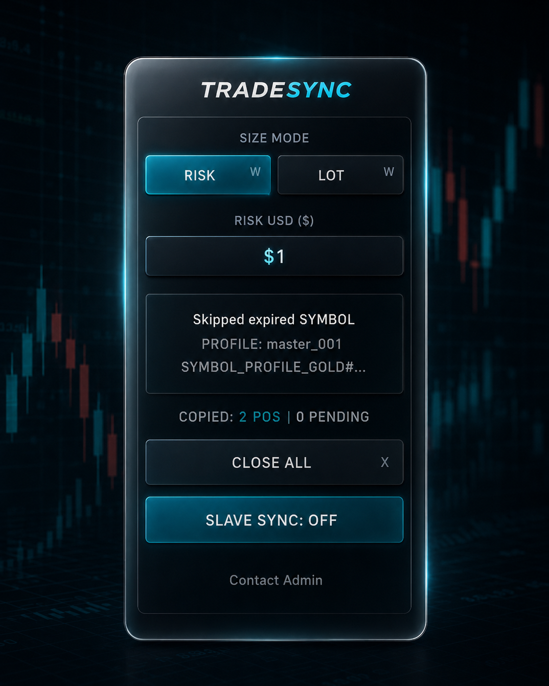 TradeSync Slave EA glass style panel